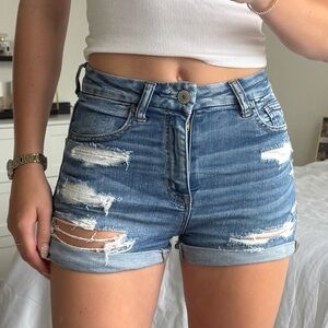 American Eagle next level stretch, curvy high-rise ripped jean shorts